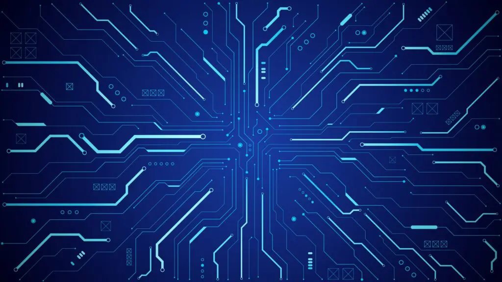 technologybackgroundwithacircuitboardwithlightlinesand