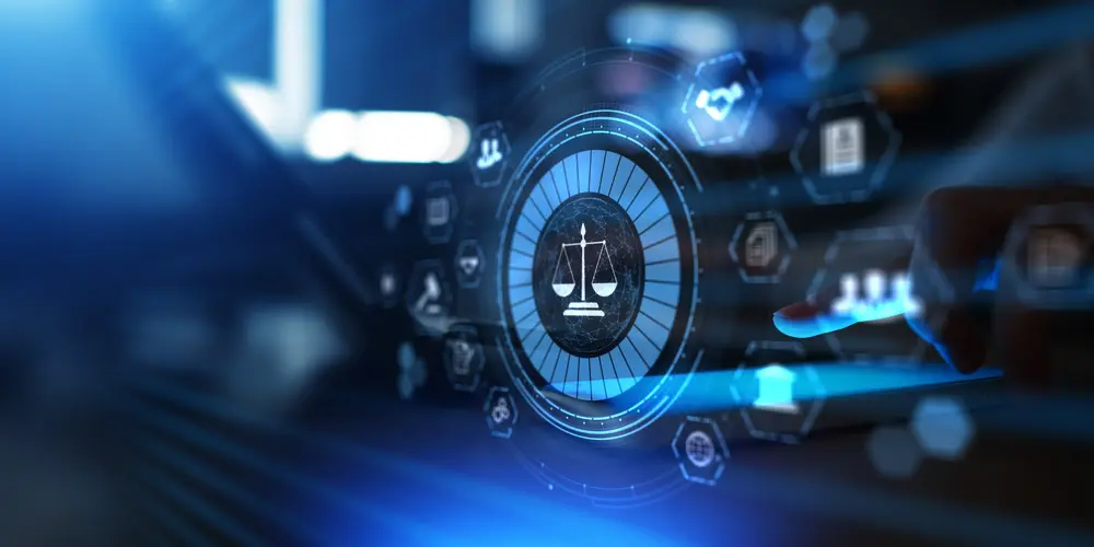 legaltechnologyanddigitaljusticesystemillustratedonfuturisticinterface